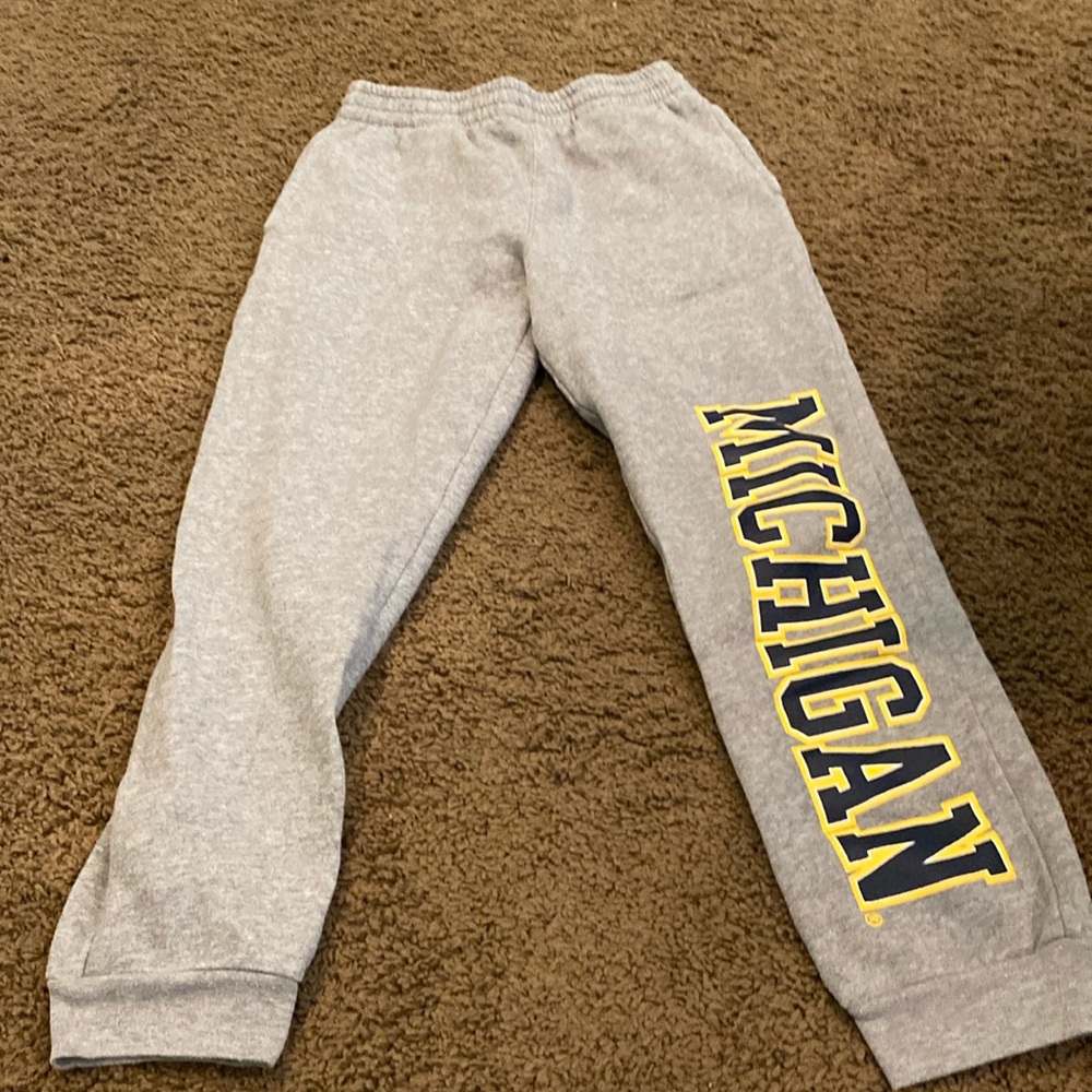 Grey Michigan sweat pants.  Kids size 10/12